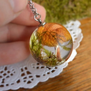 mushroom necklace woodland jewelry botanical terrarium necklace gift for friend, cute gift for women resin jewelry forest gift pendant plant