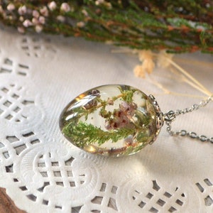 hars ei hanger ketting met echte heidebloem, heldere kristallen sieraden botanisch geperste bloemen ketting paascadeau moeder, bloemencadeau