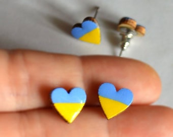 Ukraine stud earrings heart blue yellow flag, stand with Ukraine earrings Support Ukraine Gift bridesmaids, small post earrings stud tiny