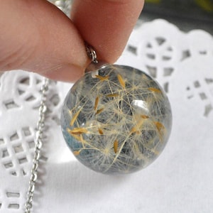 Löwenzahnsamen Anhänger Halskette wünschen Schmuck botanisches Geschenk für Freund, Harz gepresste Blumenhalskettenkugel, Geschenk für Frauen Terrarium Anhänger