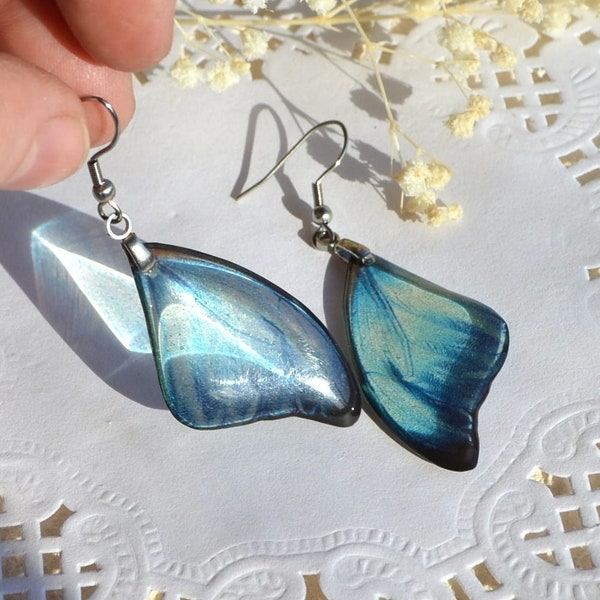 sky Blue butterfly Wings Earrings small fairy Resin Transparent jewelry Animal gift women, woodland Nature inspired wedding something blue