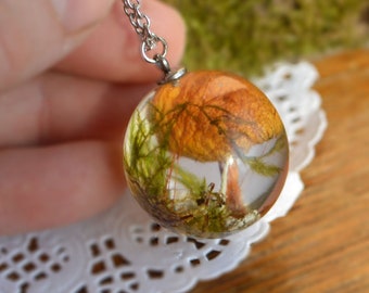 mushroom necklace woodland jewelry botanical terrarium necklace gift for friend, cute gift for women resin jewelry forest gift pendant plant