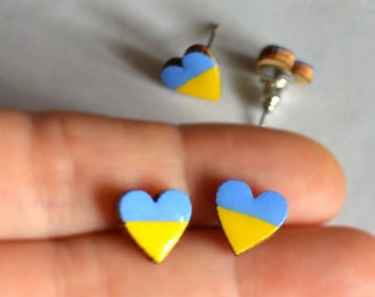 Ukraine stud earrings heart blue yellow flag, stand with Ukraine earrings Support Ukraine Gift bridesmaids, small post earrings stud tiny
