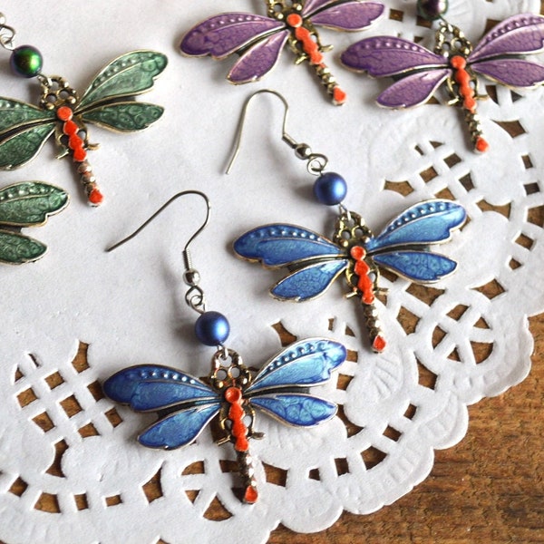 earrings dragonflies jewelry blue gift for girlfriend, wanderlust jewelry Earrings beads boho earrings birthday gift for her, nature jewelry