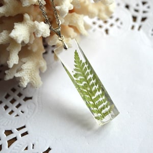 Wald Farn Harz Halskette Pflanzenschmuck gepresste Blumen grüne Halskette Anhänger, organische Schmuck Kristallanhänger, Wald Halskette Terrarium