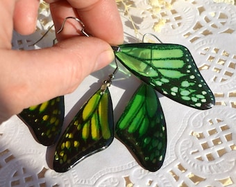 Green and yellow butterfly Wings Earrings fairy Resin jewelry, woodland Animal gift for women, cute Nature inspired gift girl's graduation