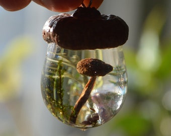 Big acorn necklace mushroom Terrarium woodland jewelry resin, boho friendship necklace pendant gift for her bridesmaid gift mom, forest moss