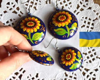 blue yellow earrings Sunflower flower jewelry birthday gifts for her Support Ukraine Gift lightweight earrings boho, summer jewelry floral