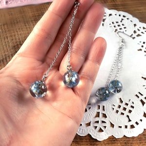 forget me not earrings blue jewelry pressed flowers ball earrings dainty, nature lover mothers day gift forget-me-not, wife Gift birthday