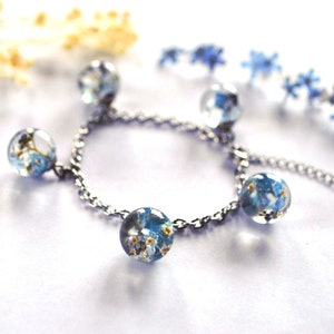 Forget me not flower Bracelet Resin Handmade Jewelry Boho Blue Bracelet Floral Gift Idea for her wedding jewelry elegant, real dried flowers