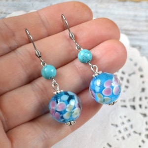 murano glass jewelry blue earrings handmade glass earrings summer Gift for her, dangle drop earring women gift ideas Boho jewelry for women