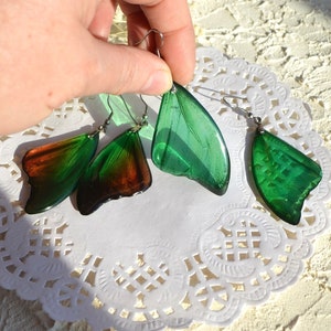Green earrings butterfly Wings resin jewelry fairy Animal gift for women, Nature inspired large earring statement, boho gift for girlfriend