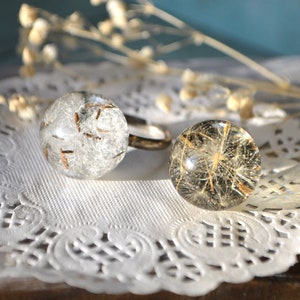 real dandelion ring wish nature jewelry woodland Resin ring clear, sister gift for friend terrarium ring adjustable, garden botany gift boho