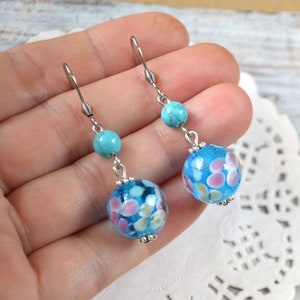 murano glass jewelry blue earrings handmade glass earrings summer Gift for her, dangle drop earring women gift ideas Boho jewelry for women