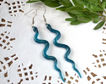 Serpent snake earrings resin jewelry Animals totem gift, turquoise green earrings funny, women Witchy Earrings Statement sister gift ideas