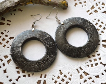 gothic earrings Black silver jewelry, Goth earrings geometric earrings Large hoop earrings rustic earrings statement Black