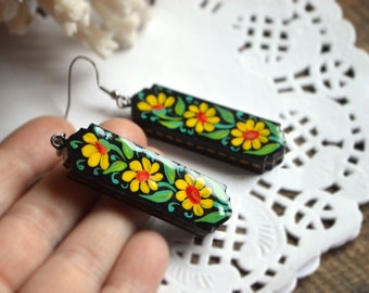 black yellow sunflower earrings flower lover gifts for sister Jewelry for Mom gift idea summer earrings gift for girl boho chic jewelry folk