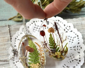 Real Mushroom Necklace pendant resin terrarium jewelry Nature woodland gift Gothic, lichen forest moss jewelry Halloween witch gift for her