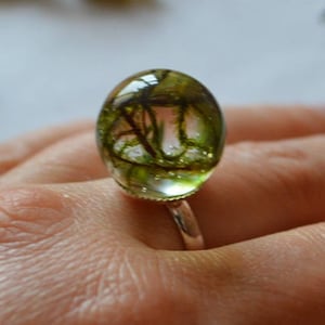 green woodland ring resin, sister gift for friend, terrarium ring natural jewelry real moss forest green ring, nature woodland jewelry women