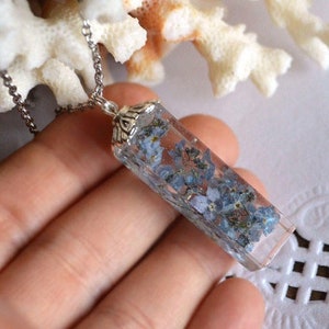 Collier pendentif myosotis bleu, cadeau bijoux insolite pour fille, bijoux pour femme bijoux uniques fleurs en bijoux cadeau jardinage image 3