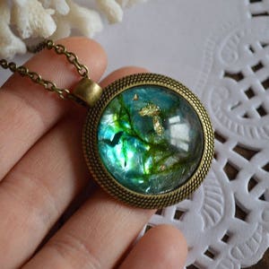 terrarium necklace pendant resin jewelry woodland gift for women birthday gift for her, chakra jewelry nature, botanical jewelry turquoise
