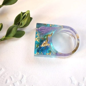 real flower ring terrarium Resin jewelry blue ring Sister gift for her, nature lover Gift idea statement ring botanical eco blue jewelry mom image 4