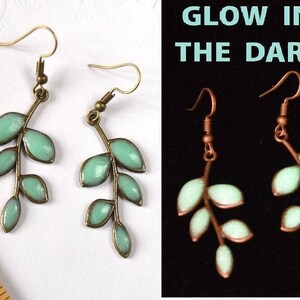 green leaves earrings glow jewelry, mint leaf glow in the dark Glowing gift for her, glowing in the dark jewelry plant mothers day gifts mom image 7