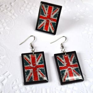 British flag jewelry sets union jack flag earrings vintage jewelry british party uk flag united kingdom patriotic jewelry red white and blue image 2