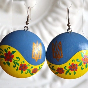 Ukrainian Gift Idea for women Large earrings yellow blue, Colorful earrings rainbow blue yellow paint jewelry statement earrings womens gift