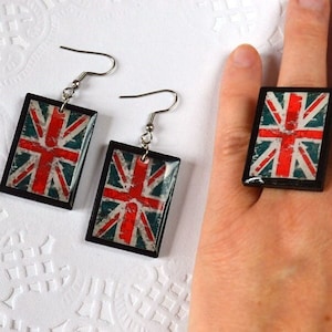 British flag jewelry sets union jack flag earrings vintage jewelry british party uk flag united kingdom patriotic jewelry red white and blue image 1