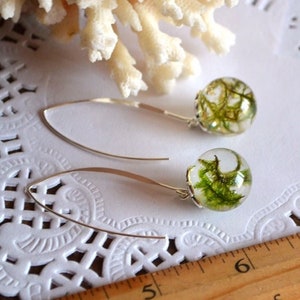 green moss earrings resin jewelry forest gift for women, terrarium clear ball earrings botanical nature lover gift teen, sister gift idea
