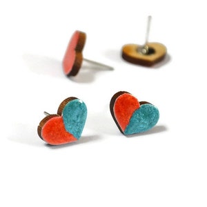 red blue heart earrings stud heart romantic gift for her, gift blue and red stud earrings valentines gift for girl womens gift heart jewelry