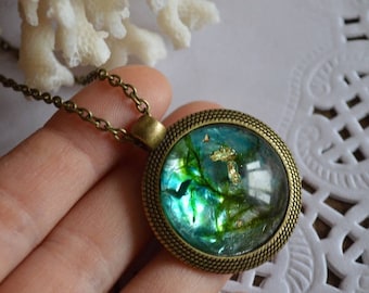 terrarium necklace pendant resin jewelry woodland gift for women birthday gift for her, chakra jewelry nature, botanical jewelry turquoise