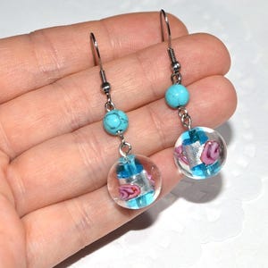 murano glass jewelry blue earrings handmade glass earrings summer Gift for her, dangle drop earring women gift ideas Boho jewelry for women image 1