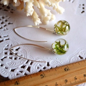 green moss earrings resin jewelry forest gift for women, terrarium clear ball earrings botanical nature lover gift teen, sister gift idea