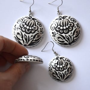 white black wooden earrings for women, hand painted Unique gift Black and white jewelry, Gift for girlfriend gift for women, lightweight