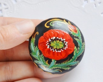 Red poppy brooch Flower Jewelry Floral pin black romantic Gift Ideas, ecofriendly Boho Brooch handmade colorful Nature lover gift ideas mom