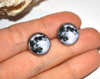 moon studs zodiac earrings Moon Jewelry, gift for her gift for him space jewelry full moon earrings cute gifts, stud earrings planet jewelry