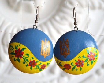 Ukrainian Gift Idea for women Large earrings yellow blue, Colorful earrings rainbow blue yellow paint jewelry statement earrings womens gift