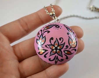 handmade necklace botanic jewelry flowers pendant bright jewelry gift for daughter pink necklace casual jewelry flower necklace best gift