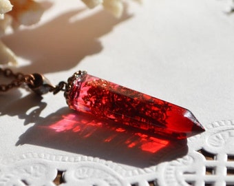 red crystal jewelry pendant nature necklace resin necklace bridesmaid gift for women jewelry, gift nature christmas gift for mom mother gift