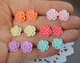 post earrings stud tiny floral jewelry spring stud for girl, flower earrings women colorful mint stud pink earrings lilac ivory jewelry teen