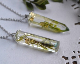 clear green crystal necklace forest moss jewelry fall pendant resin necklace terrarium woodland jewelry, coworker gift, best mom gift bridal