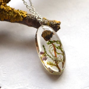 resin terrarium necklace mushroom jewelry forest pendant Gothic, lichen witch necklace Goth moss jewelry Halloween gift for nature lover