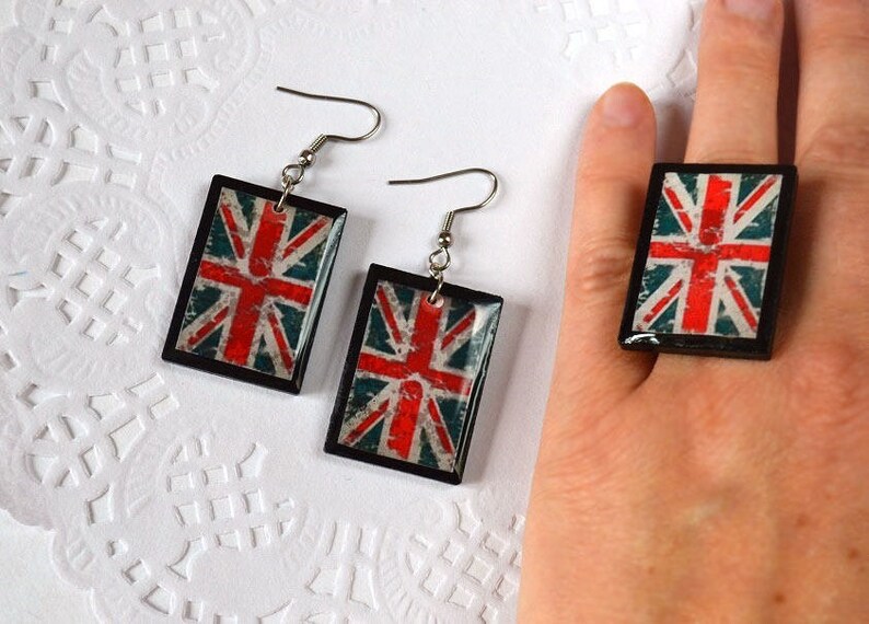 British flag jewelry sets union jack flag earrings vintage Etsy