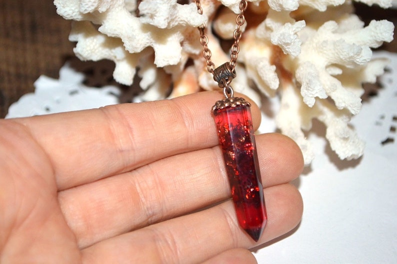 red crystal jewelry pendant nature necklace resin necklace bridesmaid gift for women jewelry, gift nature christmas gift for mom mother gift image 9