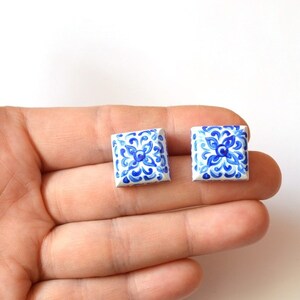 White blue tiny studs earrings post earrings bohemian jewelry wife gift for women present wedding earrings blue Studs wedding gift for mom image 6