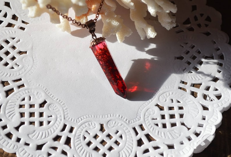 red crystal jewelry pendant nature necklace resin necklace bridesmaid gift for women jewelry, gift nature christmas gift for mom mother gift image 8