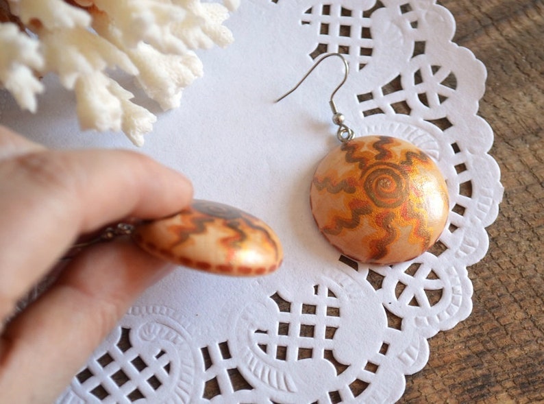 rustic wedding ethnic earrings hippie sun jewelry gift for her rustic wood gifts for mom gift women gift for wife golden brown earrings eco