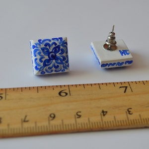 White blue tiny studs earrings post earrings bohemian jewelry wife gift for women present wedding earrings blue Studs wedding gift for mom image 5